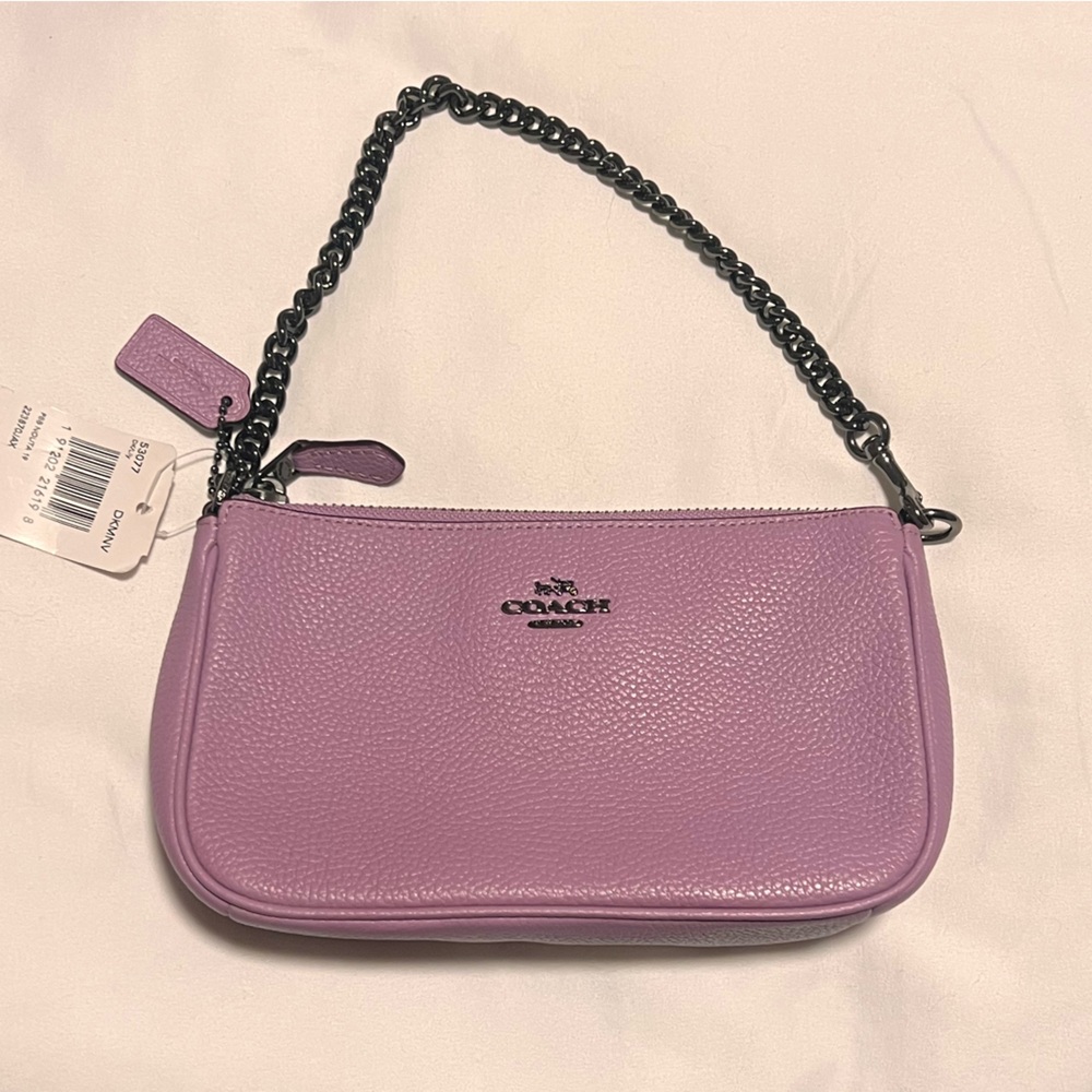 Coach Lilac Leather Pouchette with Chain Strap